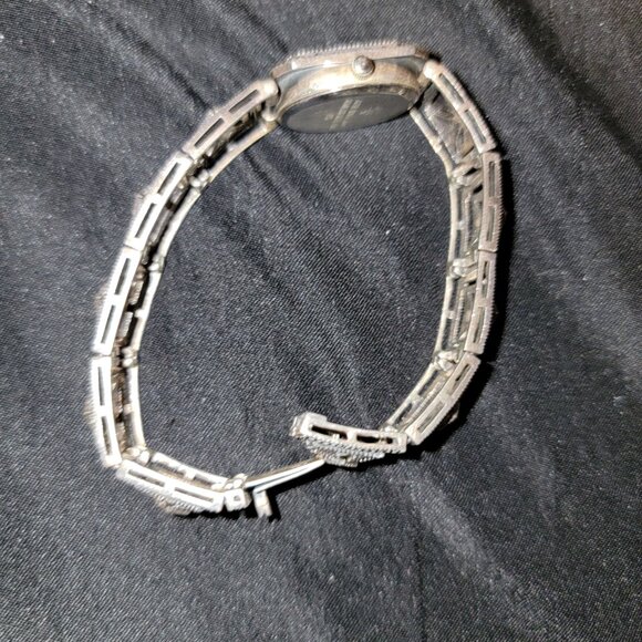 Sterling Silver 925 Ladies Marcasite Watch Bracelet AS IS Needs Battery Vtg Deco main image 7